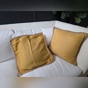POTTERY BARN Yellow LINEN Jute Trim THROW PILLOW Cover Set of 2 20 x 20